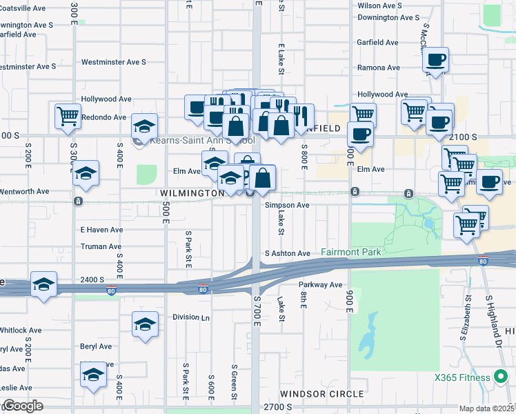 map of restaurants, bars, coffee shops, grocery stores, and more near 675 Simpson Avenue South in Salt Lake City
