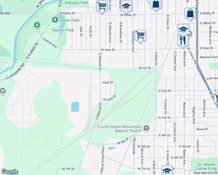 map of restaurants, bars, coffee shops, grocery stores, and more near 1218 South Atlantic Avenue in Lima