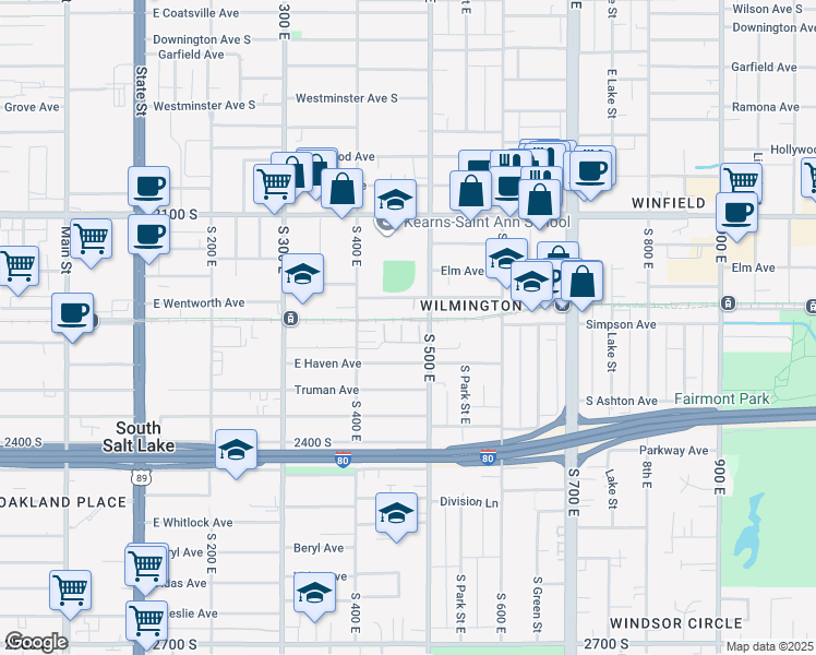 map of restaurants, bars, coffee shops, grocery stores, and more near 2269 South 460 East in South Salt Lake