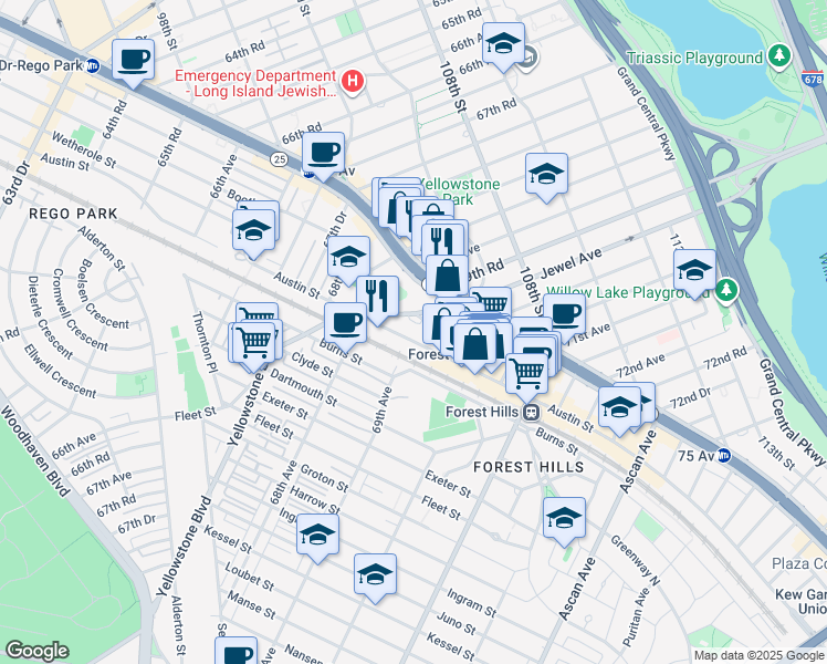 map of restaurants, bars, coffee shops, grocery stores, and more near in Queens