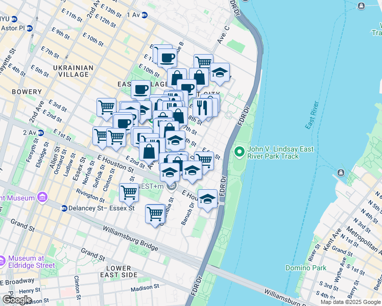 map of restaurants, bars, coffee shops, grocery stores, and more near in New York