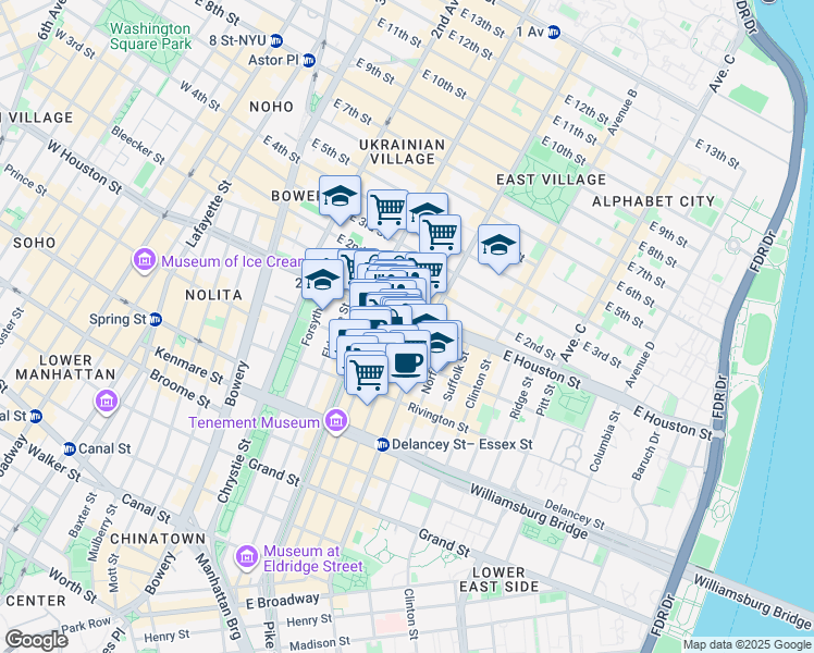 map of restaurants, bars, coffee shops, grocery stores, and more near in New York