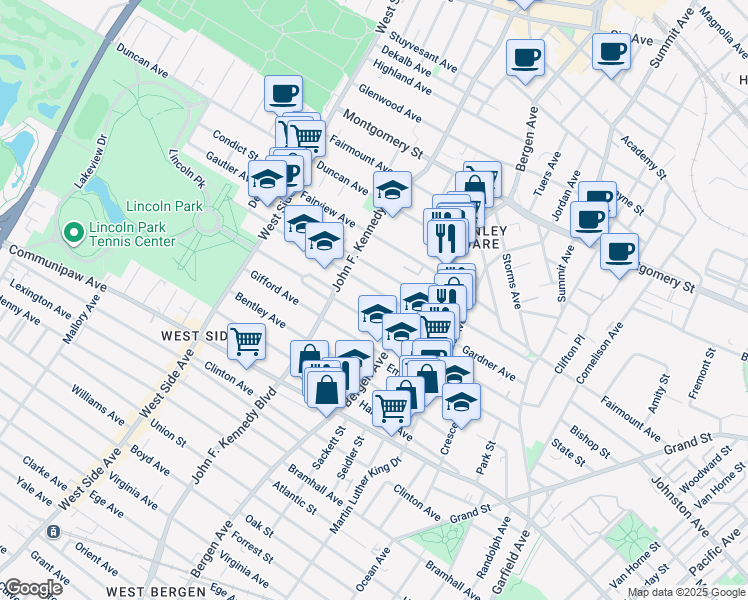map of restaurants, bars, coffee shops, grocery stores, and more near 178 Belmont Avenue in Jersey City