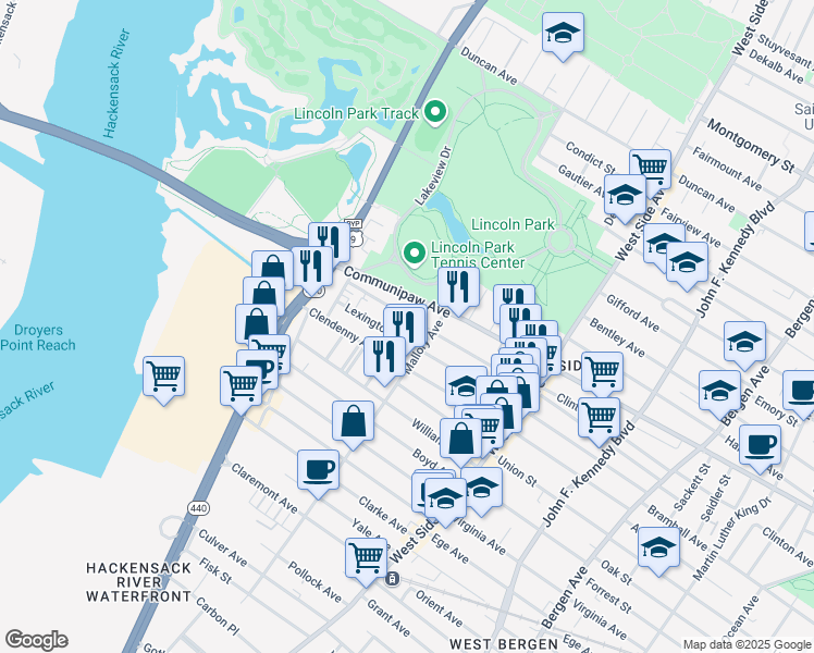 map of restaurants, bars, coffee shops, grocery stores, and more near 223 Mallory Avenue in Jersey City