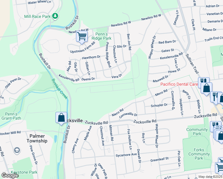 map of restaurants, bars, coffee shops, grocery stores, and more near 233 Winding Road in Easton