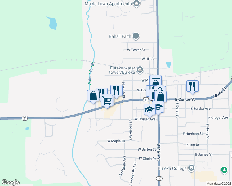 map of restaurants, bars, coffee shops, grocery stores, and more near 500-598 W Court St in Eureka