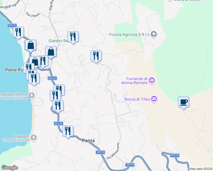 map of restaurants, bars, coffee shops, grocery stores, and more near 95 Via Montecorvo in Forio