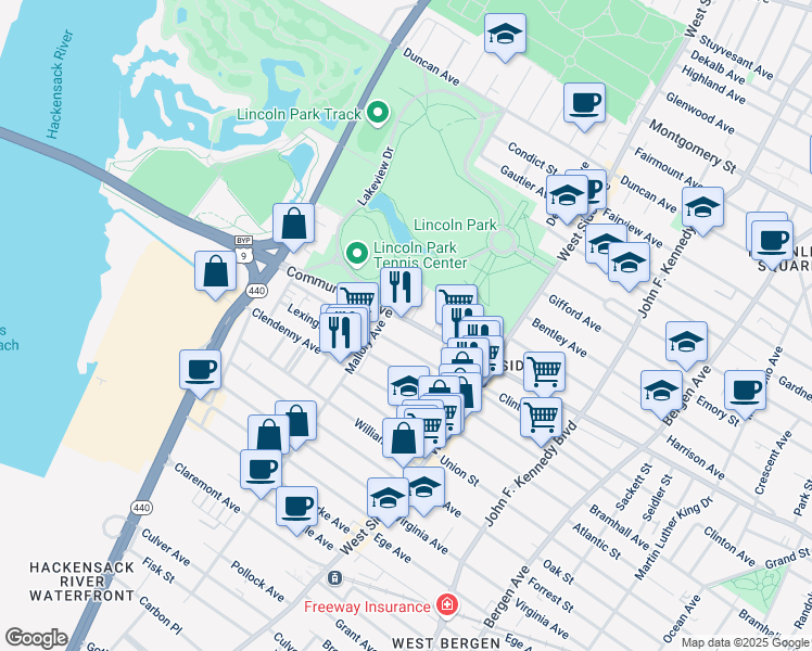 map of restaurants, bars, coffee shops, grocery stores, and more near 891 Communipaw Avenue in Jersey City