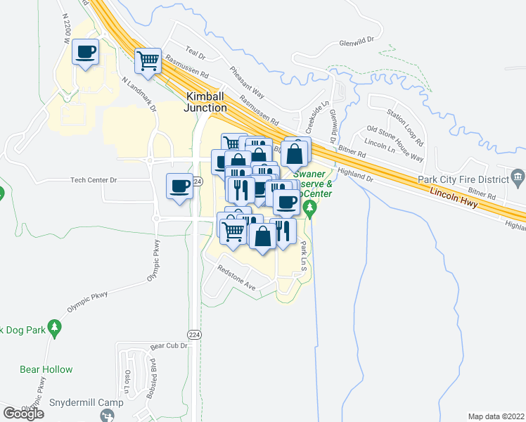 map of restaurants, bars, coffee shops, grocery stores, and more near 6400 Newpark Boulevard in Park City