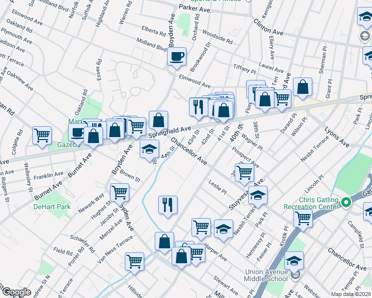 map of restaurants, bars, coffee shops, grocery stores, and more near in Irvington