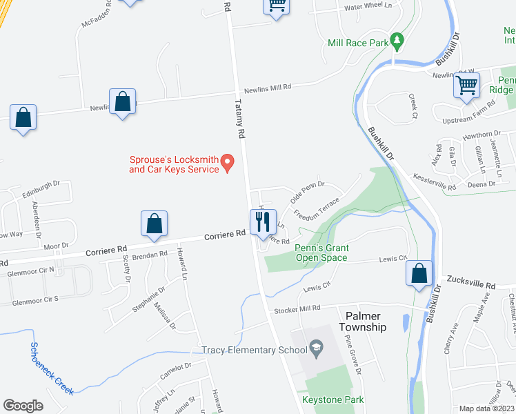 map of restaurants, bars, coffee shops, grocery stores, and more near 29 Heritage Lane in Easton