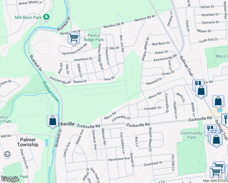 map of restaurants, bars, coffee shops, grocery stores, and more near 2209 Mitman Road in Easton