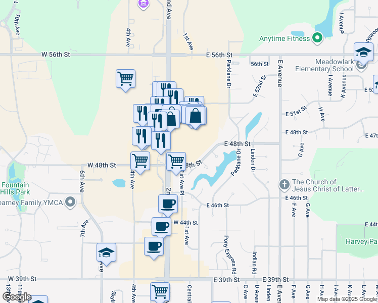 map of restaurants, bars, coffee shops, grocery stores, and more near 4915 2nd Avenue in Kearney
