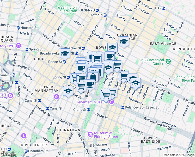 map of restaurants, bars, coffee shops, grocery stores, and more near 187 Chrystie Street in New York