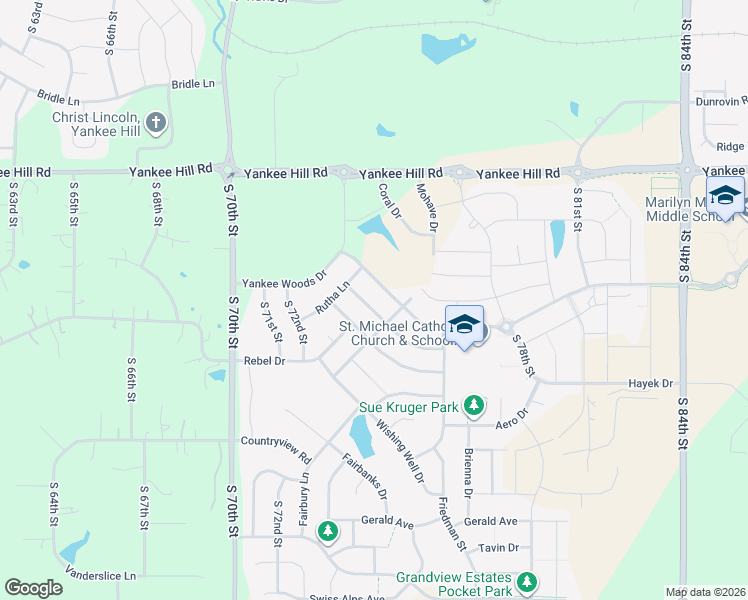 map of restaurants, bars, coffee shops, grocery stores, and more near 7282 Rachel Road in Lincoln