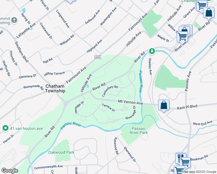 map of restaurants, bars, coffee shops, grocery stores, and more near 235 River Road in Chatham Township