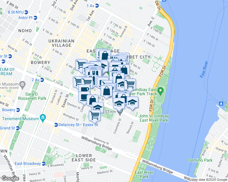 map of restaurants, bars, coffee shops, grocery stores, and more near in New York
