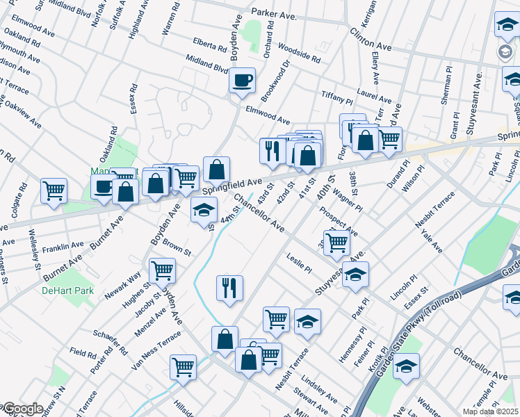 map of restaurants, bars, coffee shops, grocery stores, and more near in Irvington