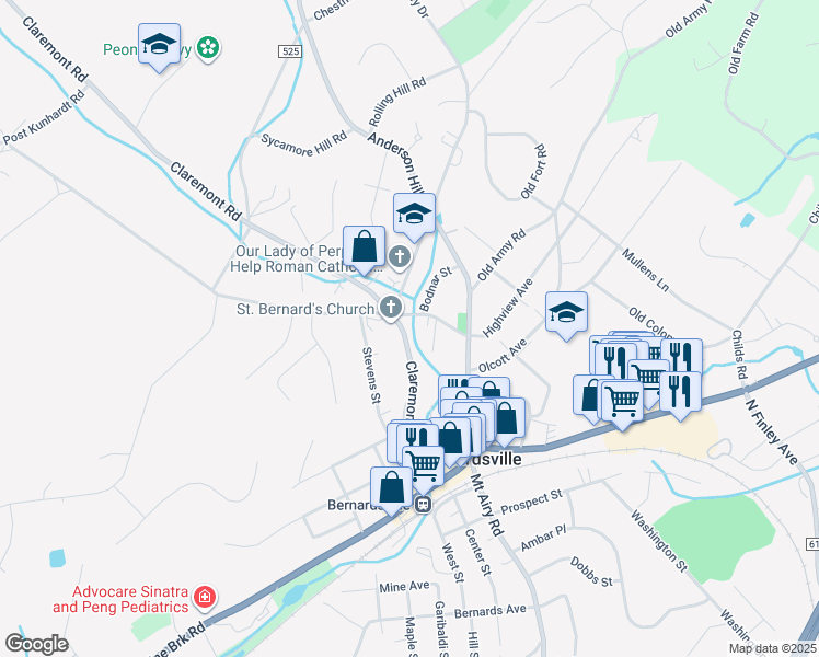 map of restaurants, bars, coffee shops, grocery stores, and more near 5 Park Lane in Bernardsville