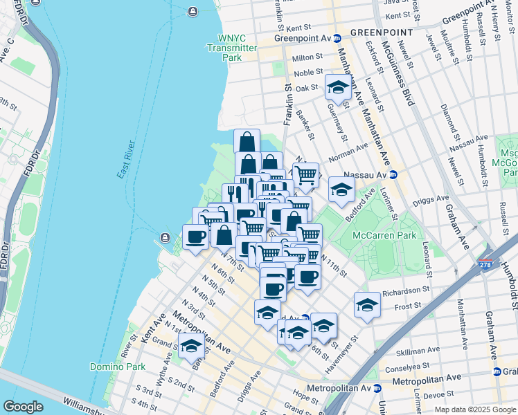 map of restaurants, bars, coffee shops, grocery stores, and more near in Brooklyn