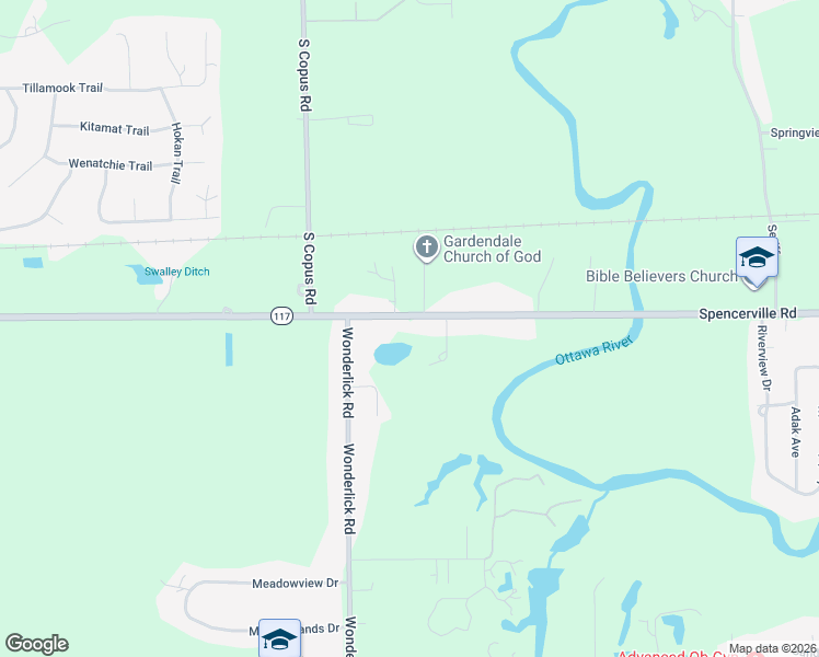 map of restaurants, bars, coffee shops, grocery stores, and more near 4191 Spencerville Road in Lima