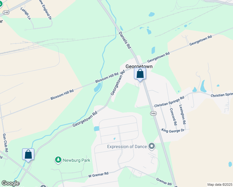 map of restaurants, bars, coffee shops, grocery stores, and more near 2861 Georgetown Road in Nazareth