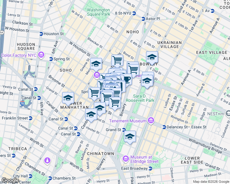 map of restaurants, bars, coffee shops, grocery stores, and more near in New York