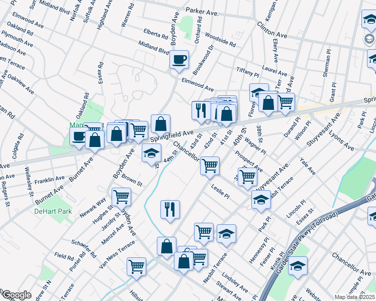 map of restaurants, bars, coffee shops, grocery stores, and more near in Irvington