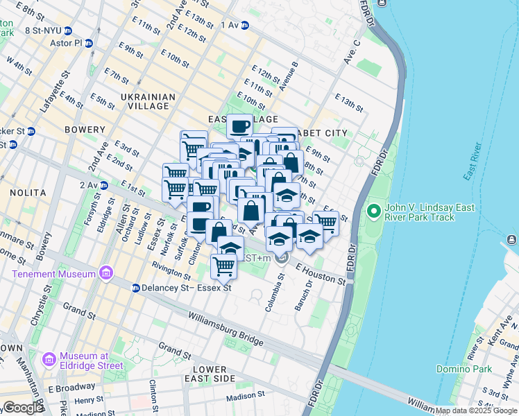 map of restaurants, bars, coffee shops, grocery stores, and more near in New York