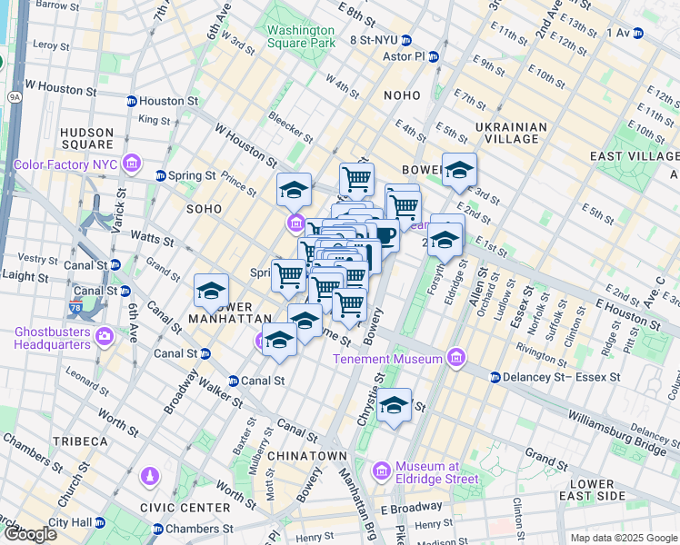 map of restaurants, bars, coffee shops, grocery stores, and more near in New York