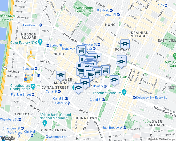 map of restaurants, bars, coffee shops, grocery stores, and more near in New York