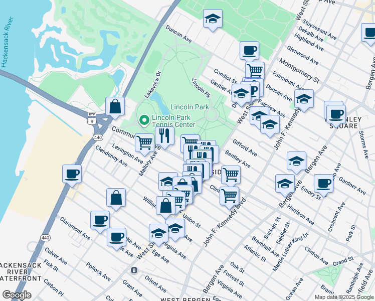 map of restaurants, bars, coffee shops, grocery stores, and more near 862 Communipaw Avenue in Jersey City