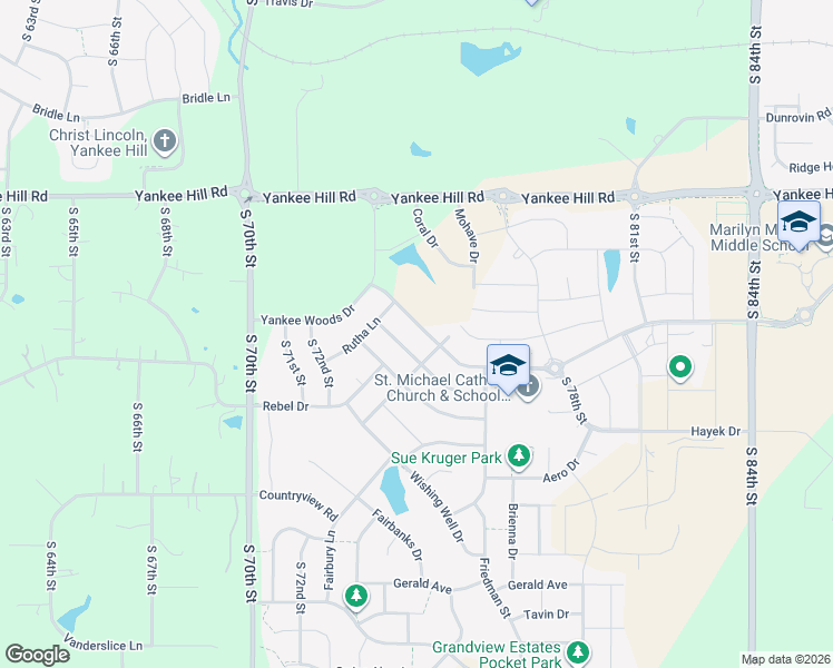 map of restaurants, bars, coffee shops, grocery stores, and more near 7282 Rachel Road in Lincoln