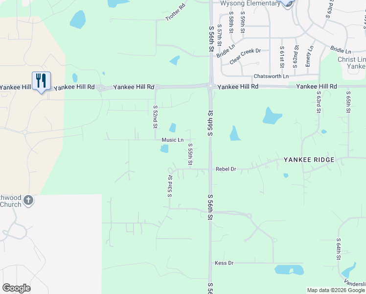 map of restaurants, bars, coffee shops, grocery stores, and more near 5401 Music Lane in Lincoln