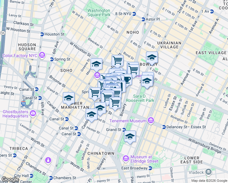 map of restaurants, bars, coffee shops, grocery stores, and more near in New York