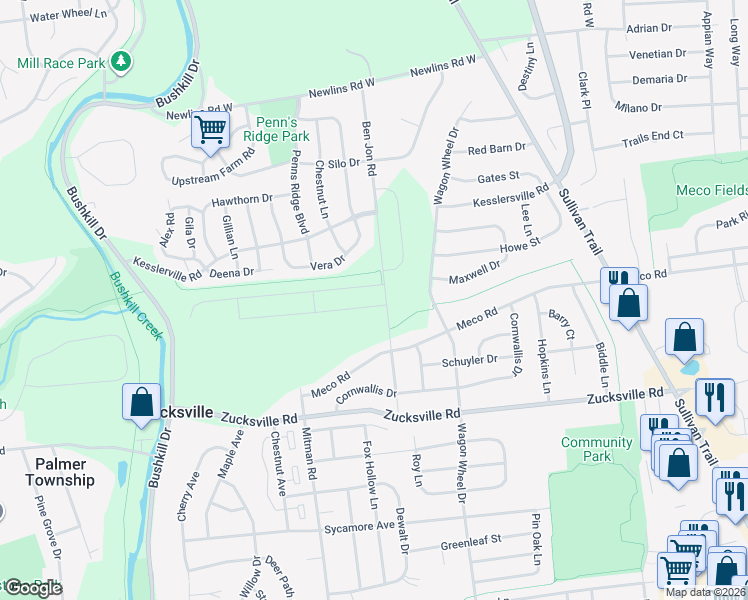 map of restaurants, bars, coffee shops, grocery stores, and more near 2249 Mitman Road in Easton