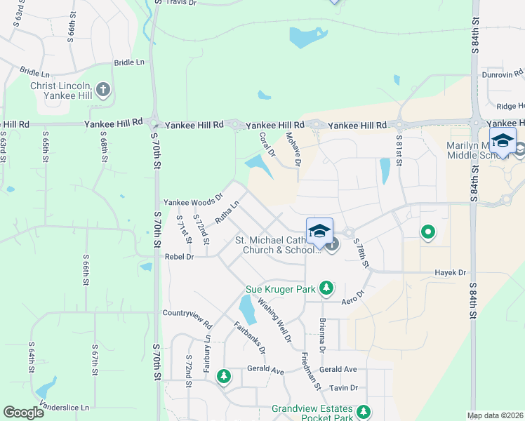 map of restaurants, bars, coffee shops, grocery stores, and more near 7282 Rachel Road in Lincoln