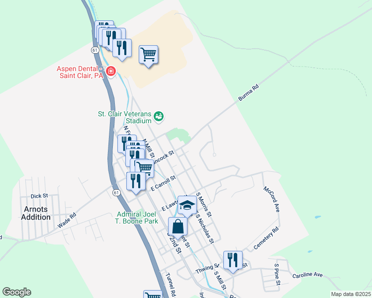 map of restaurants, bars, coffee shops, grocery stores, and more near 508 East Hancock Street in Saint Clair