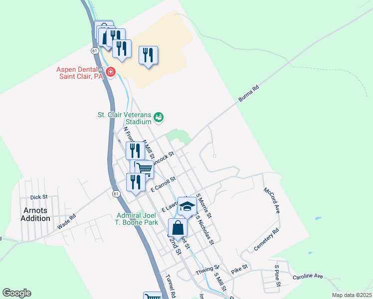 map of restaurants, bars, coffee shops, grocery stores, and more near 508 East Hancock Street in Saint Clair