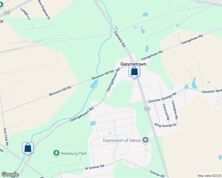 map of restaurants, bars, coffee shops, grocery stores, and more near 2861 Georgetown Road in Nazareth