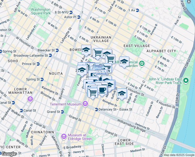 map of restaurants, bars, coffee shops, grocery stores, and more near in New York