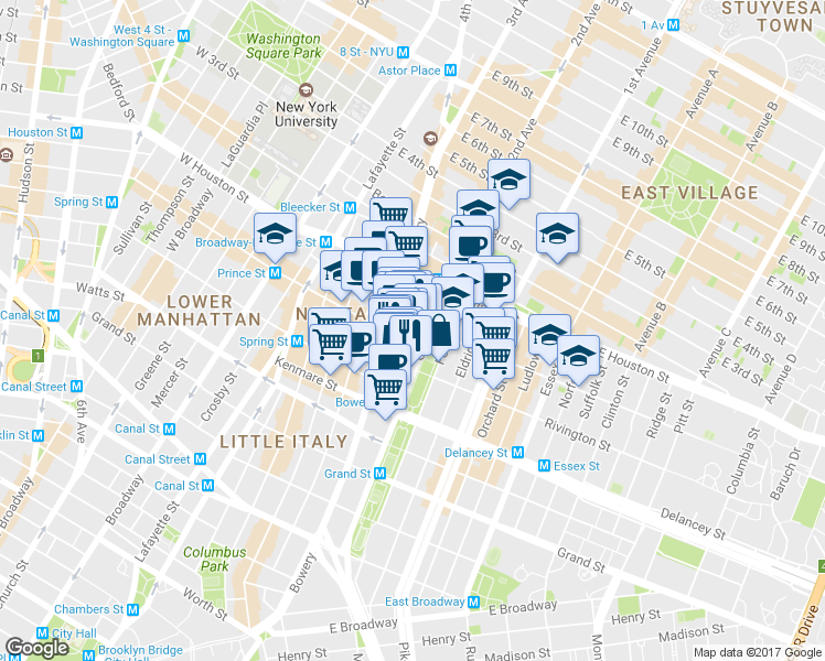 map of restaurants, bars, coffee shops, grocery stores, and more near 187 Chrystie Street in New York