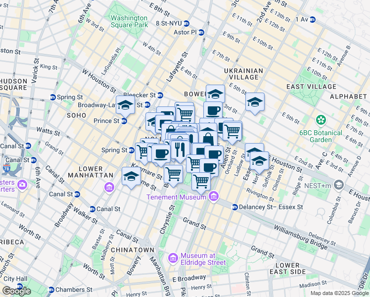 map of restaurants, bars, coffee shops, grocery stores, and more near 187 Chrystie Street in New York
