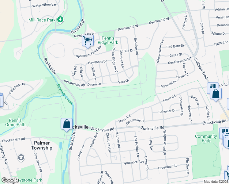 map of restaurants, bars, coffee shops, grocery stores, and more near 1300 Knollwood Drive in Easton