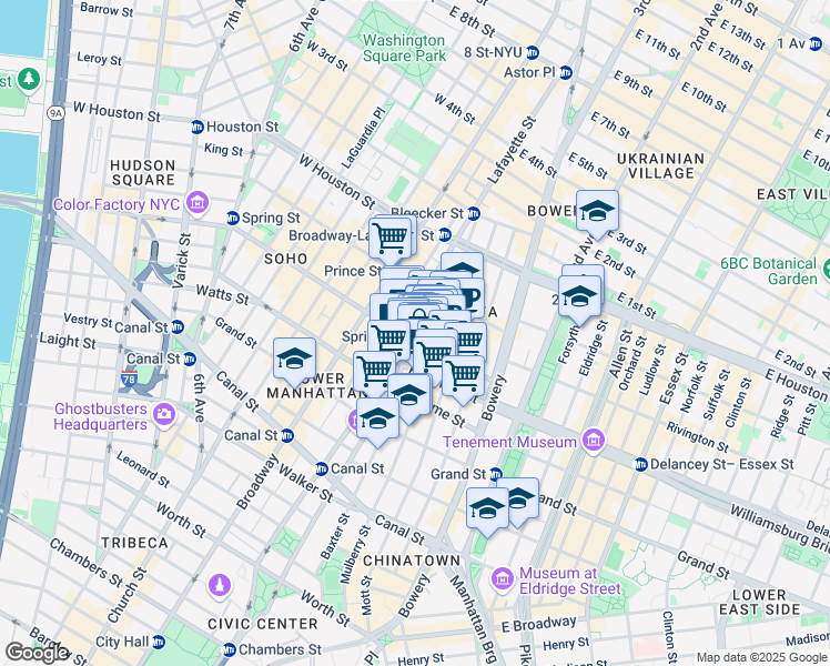 map of restaurants, bars, coffee shops, grocery stores, and more near in New York