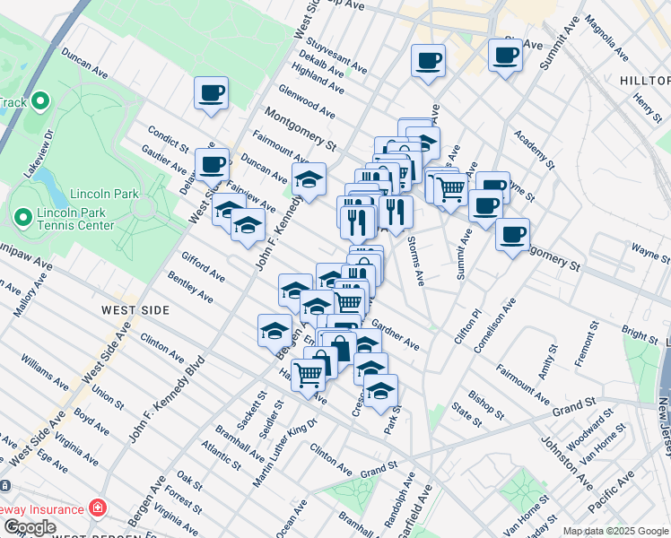 map of restaurants, bars, coffee shops, grocery stores, and more near 639 Bergen Avenue in Jersey City