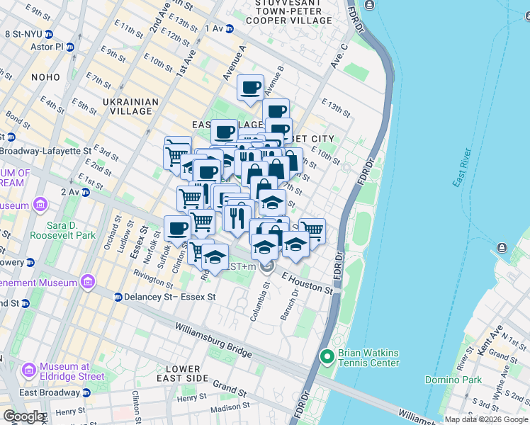 map of restaurants, bars, coffee shops, grocery stores, and more near 5 Bond Street in New York