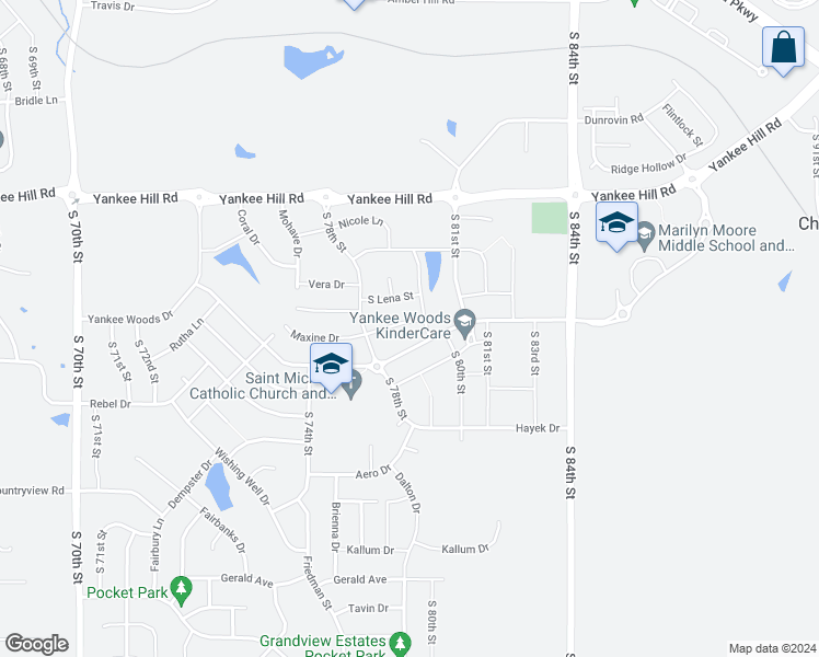 map of restaurants, bars, coffee shops, grocery stores, and more near 7927 Maxine Drive in Lincoln