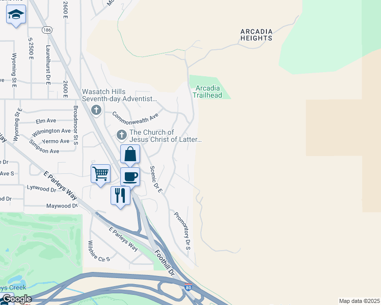 map of restaurants, bars, coffee shops, grocery stores, and more near 2253 Lakeline Circle in Salt Lake City