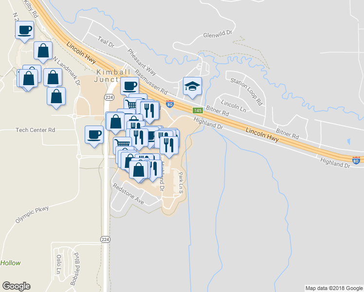 map of restaurants, bars, coffee shops, grocery stores, and more near 6295 North Park Lane in Park City